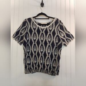 Solitaire Womens Navy Embroidered Scalloped Top Cottagecore Boho Size L Delicate